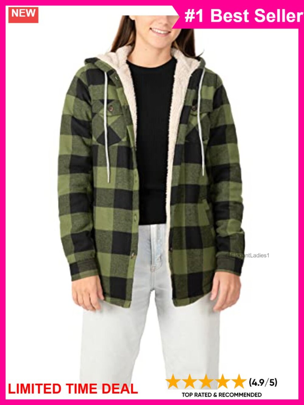 Sherpa Lined Plaid Flannel Hooded Jacket Button Down Women's